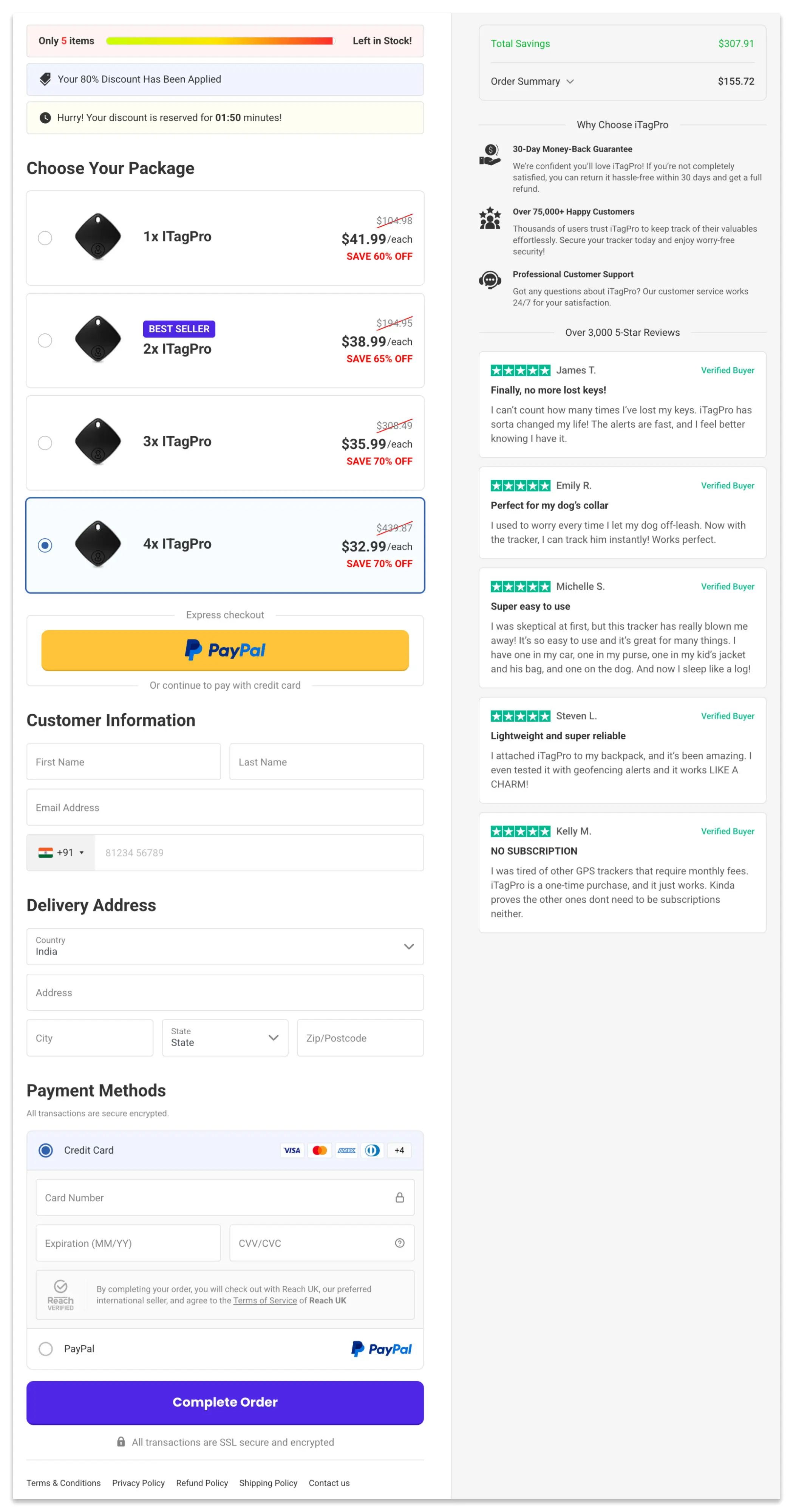 ITag Pro checkout page.